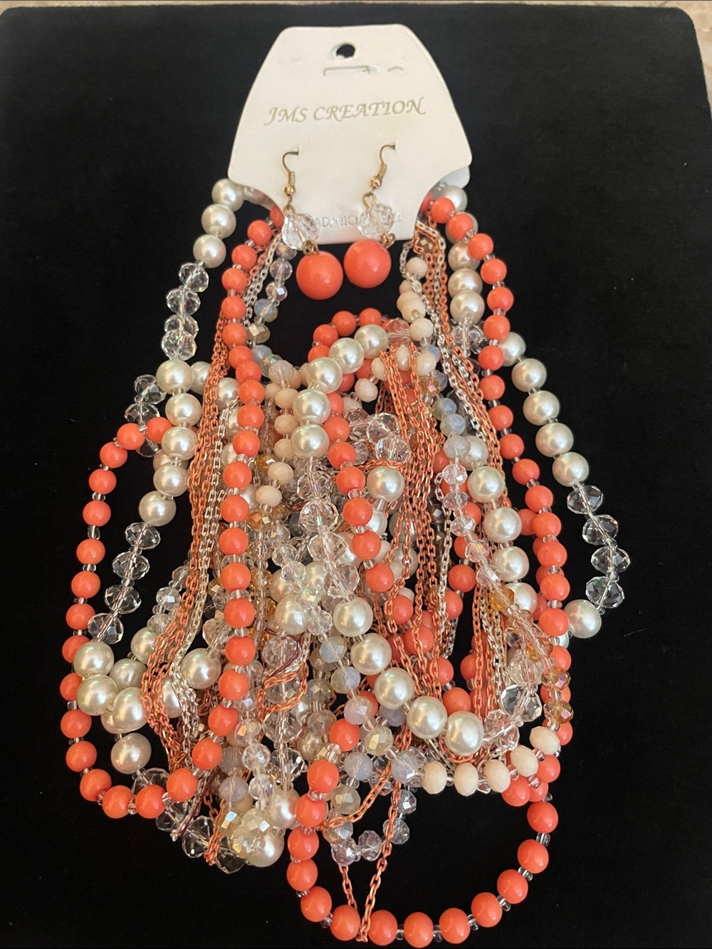 Super long 46” necklace with several strands and earrings!  NEW!